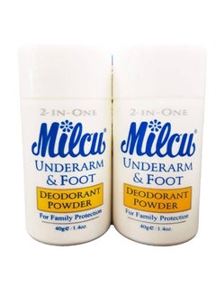 Milcu Underarm & Foot Deodorant Powder 40g per Bottle, 2 Pack