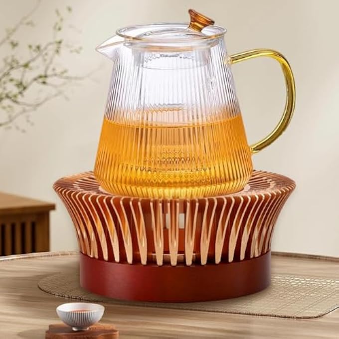 NALACAL سخان إبريق الشاي، سخان شاي من الألومنيوم مع حامل شمعة الشاي، سخان إبريق الشاي لتسخين الشاي والقهوة والحليب، سخان طعام محمول للتخييم والسفر، ذهبي - Image 5