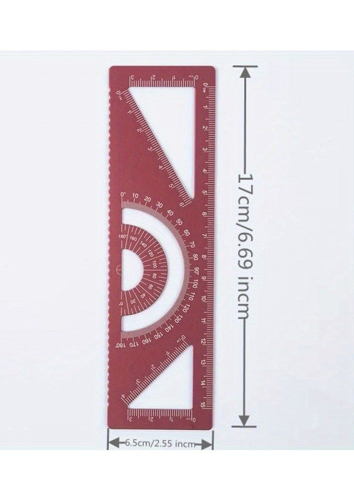 Generic - Set Metal Ruler Drafting Tools Metal Protractor Carpenter Tools Rafter Square Layout Tool Triangular Ruler Clear Triangle Geometry Red Office Multifunction Aluminum Alloy - Image 1