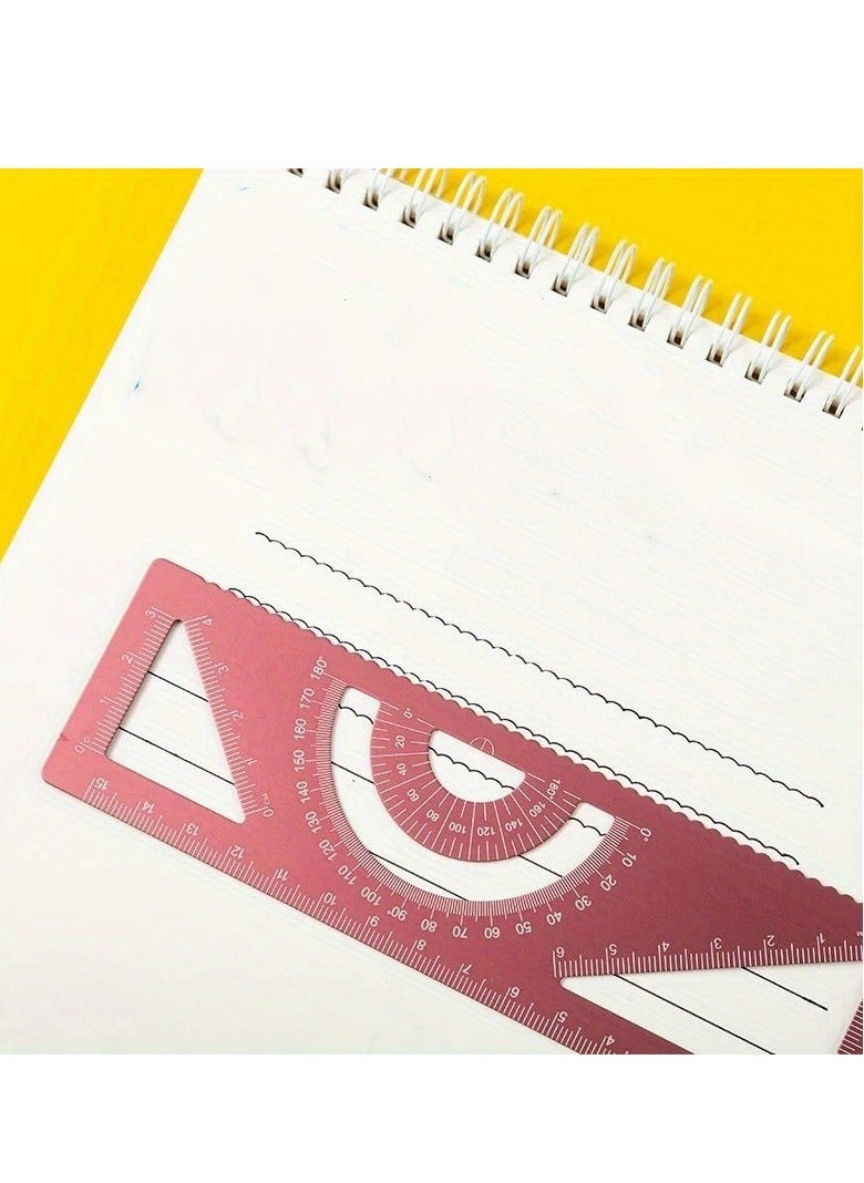 Generic - Set Metal Ruler Drafting Tools Metal Protractor Carpenter Tools Rafter Square Layout Tool Triangular Ruler Clear Triangle Geometry Red Office Multifunction Aluminum Alloy - Image 1