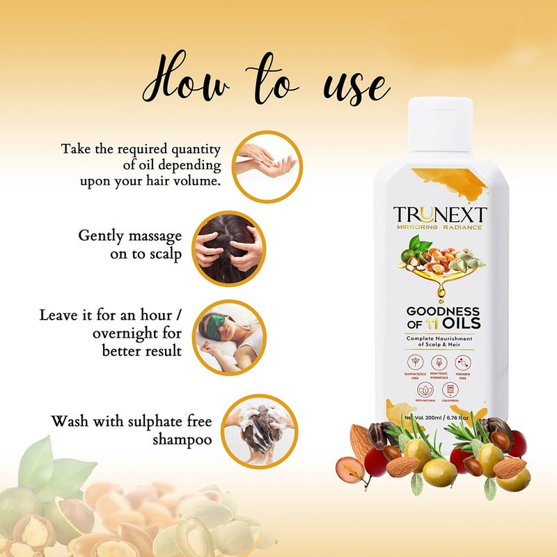 TRUNEXT Goodness Of 11 Hair Oils original  AntiHair Fall  UltraLight  NonSticky  Free From Paraben Sulphate  Harmful Chemicals  For Thick Strong Hair 200ml Pack Of 2 - Image 2
