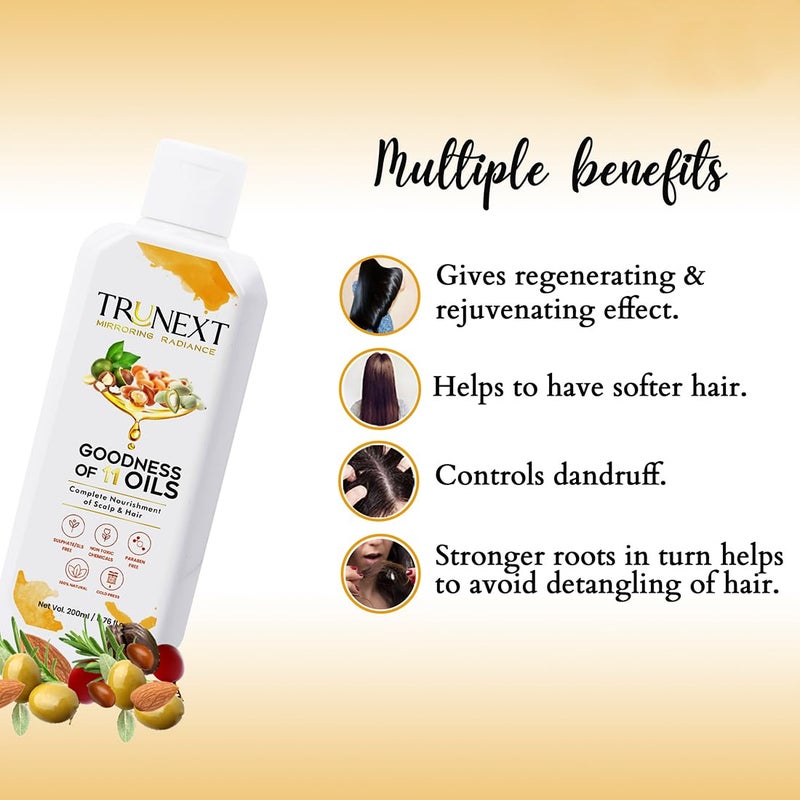 TRUNEXT Goodness Of 11 Hair Oils original  AntiHair Fall  UltraLight  NonSticky  Free From Paraben Sulphate  Harmful Chemicals  For Thick Strong Hair 200ml Pack Of 2 - Image 3