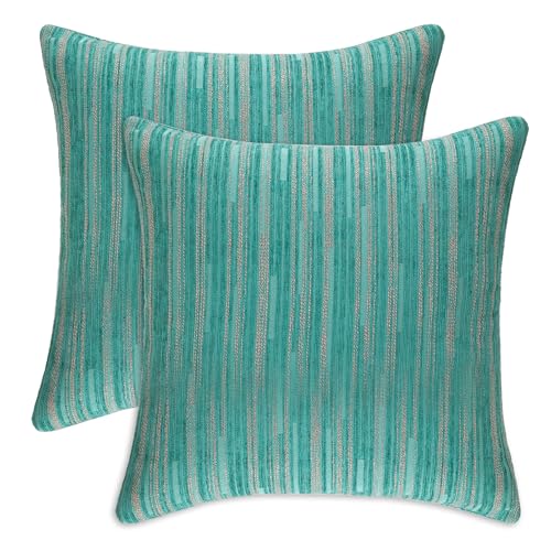 Yeiotsy Decorative Pillow Covers Teal, Pack of 2, Modern Striped Throw Pillow Cases Geometric Cushion Covers (Teal, 18 X 18 Inches) - Image 1