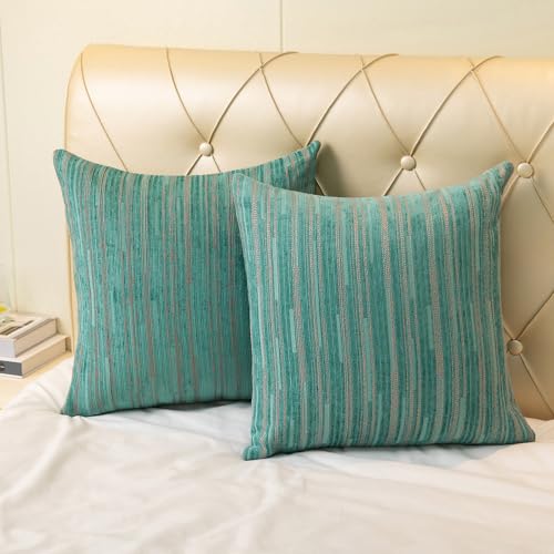 Yeiotsy Decorative Pillow Covers Teal, Pack of 2, Modern Striped Throw Pillow Cases Geometric Cushion Covers (Teal, 18 X 18 Inches) - Image 4