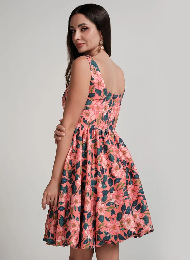 Zigzag Floral Print Dress