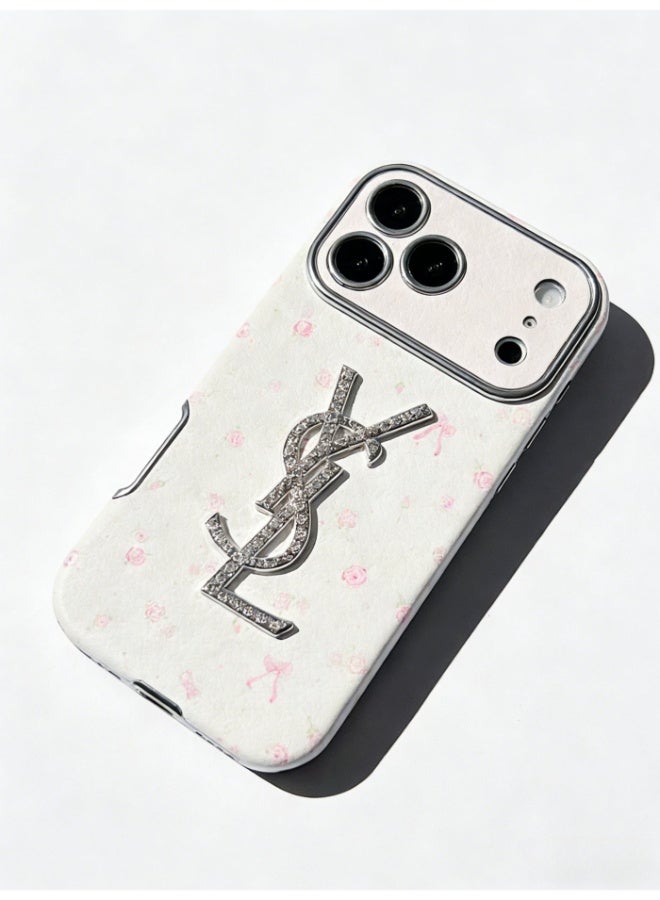 سانت لوران غطاء هاتف iPhone 16/17 Pro Max بطبعة زهرة كريستال كاساندري من سانت لوران YSL، أبيض ووردي - Image 5