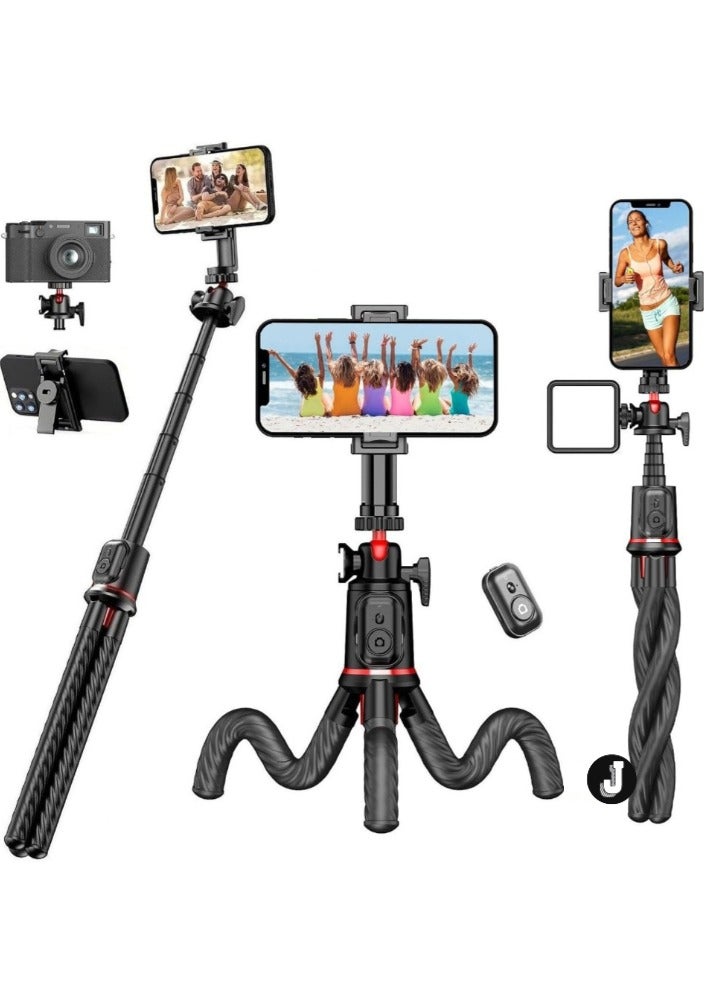 JAJEEK Flexible Phone Tripod Selfie Stick – Octopus Camera Stand with Remote, 360° Rotation, Extendable & Portable for iPhone & Android Video Recording - Image 1