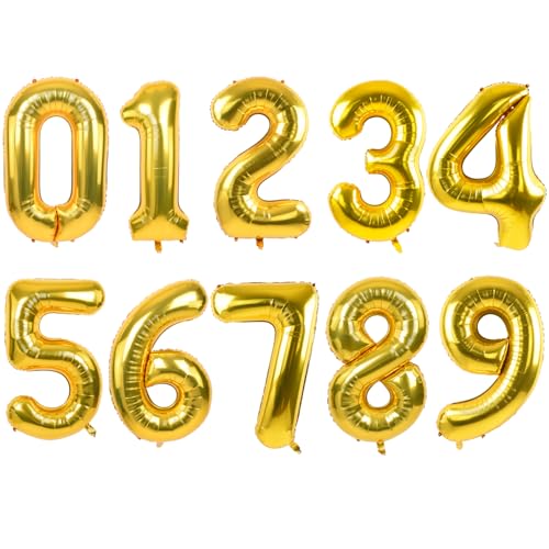 TONIFUL Number Balloons 16 Inch Gold 09 Number Mylar Foil Balloons 10 Pcs Gold Custom Digital Balloons for Birthday Party Engagement Graduations Anniversary Baby Shower Decorations Party Supplies - Image 1