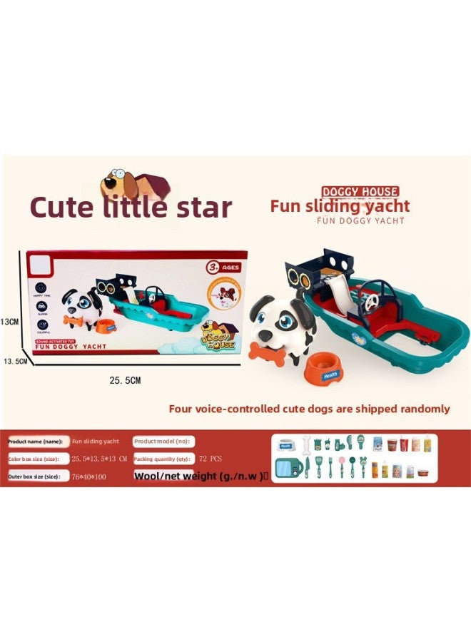 Kidsren's Cartoon Pet Dog Voice-activated Sensor Crawling Dog Artificial Electric Pet Toy Play House Gift Batch-Color:0252765 Interesting Sliding Yacht Can Spray Water (voice-activated Sensor Dog) [color Box]  - Image 1