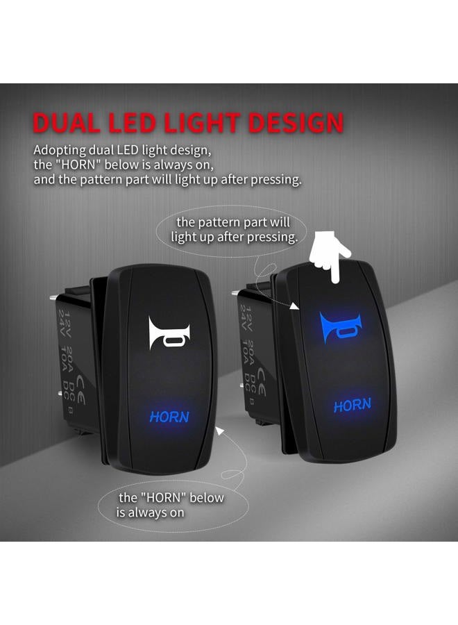 DaierTek 12V Horn Button Momentary Rocker Switch Blue LED 12 Volt Polaris Ranger Auto Train ATV UTV RZR Boat Marine Toggle Switch Waterproof - Image 3