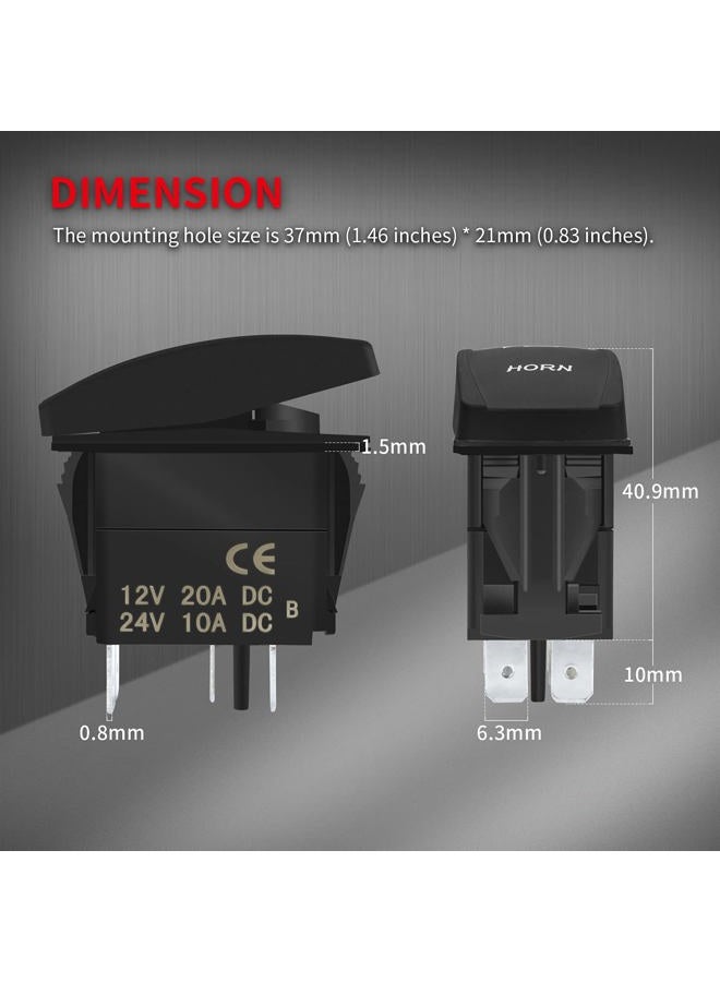 DaierTek 12V Horn Button Momentary Rocker Switch Blue LED 12 Volt Polaris Ranger Auto Train ATV UTV RZR Boat Marine Toggle Switch Waterproof - Image 4