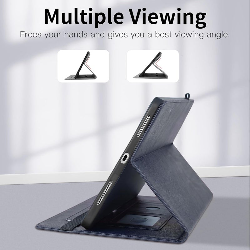 LSPCASA غلاف لـ Samsung Galaxy Tab A11 Plus مقاس 11 بوصة 2025 غلاف Galaxy Tab A11+ حافظة قابلة للطي من جلد PU واقي�� مع حامل وحامل قلم وفتحات بطاقات - غلاف جهاز لوحي محفظة - مربعات باللون الأزرق الداكن - Image 4