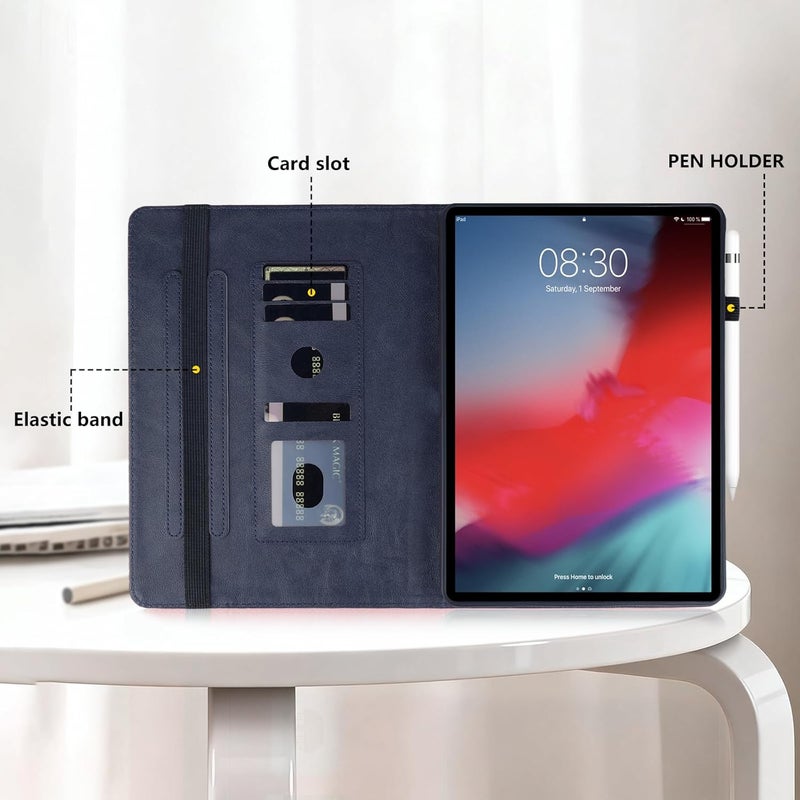 LSPCASA غلاف لـ Samsung Galaxy Tab A11 Plus مقاس 11 بوصة 2025 غلاف Galaxy Tab A11+ حافظة قابلة للطي من جلد PU واقي�� مع حامل وحامل قلم وفتحات بطاقات - غلاف جهاز لوحي محفظة - مربعات باللون الأزرق الداكن - Image 3