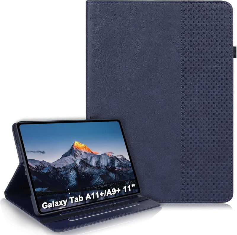 LSPCASA غلاف لـ Samsung Galaxy Tab A11 Plus مقاس 11 بوصة 2025 غلاف Galaxy Tab A11+ حافظة قابلة للطي من جلد PU واقي�� مع حامل وحامل قلم وفتحات بطاقات - غلاف جهاز لوحي محفظة - مربعات باللون الأزرق الداكن - Image 1
