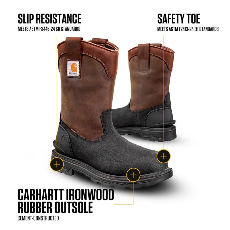 Carhartt Ironwood Waterproof Insulated Safety Toe Work Boots for Men - 11-inch Wellingtons with 400g Insulation, EH & Slip-Resistant Outsoles, Brown/Black - 11 M - Image 3