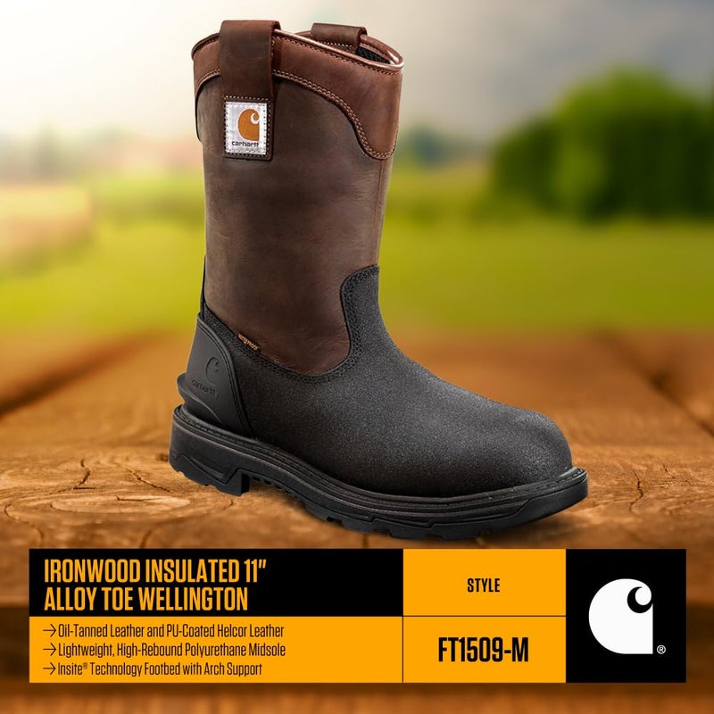 Carhartt Ironwood Waterproof Insulated Safety Toe Work Boots for Men - 11-inch Wellingtons with 400g Insulation, EH & Slip-Resistant Outsoles, Brown/Black - 11 M - Image 4