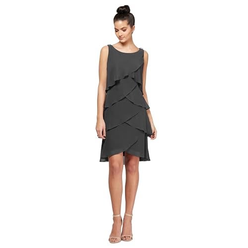 S.L. Fashions Women's Sleeveless Chiffon Tiered Cocktail Dress Missy, Steel, 6 Petite - Image 1