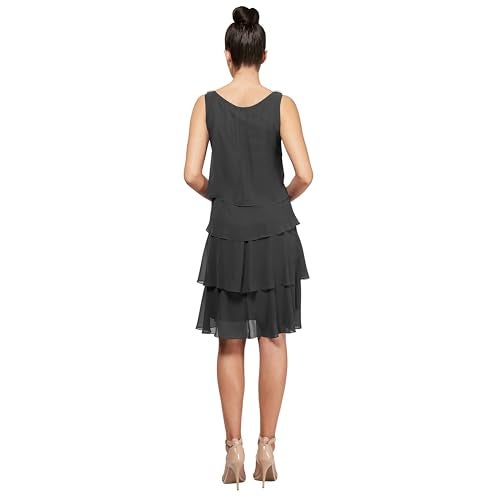 S.L. Fashions Women's Sleeveless Chiffon Tiered Cocktail Dress Missy, Steel, 6 Petite - Image 2