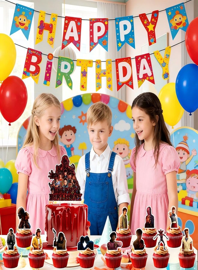 H.ebony 13Pcs Stranger 5 TV Cake Decorations with 12pcs Cupcake Toppers, 1pcs Cake Topper for Boys and Girls Movie Theme Birthday Party Decorations - Image 4