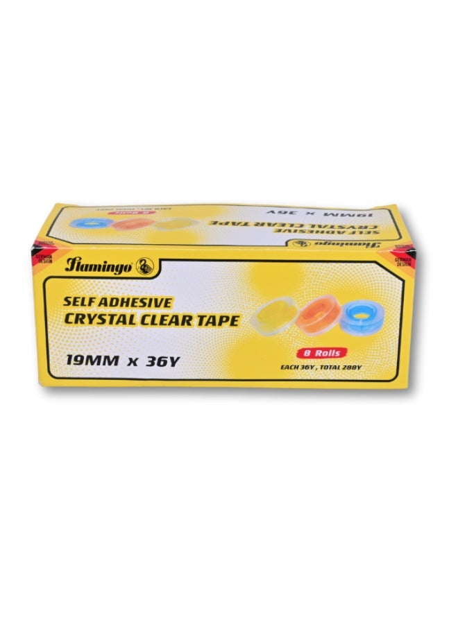 Flamingo Crystal Clear Tape - Self Adhesive - 19mm x 36 Yards - Image 1