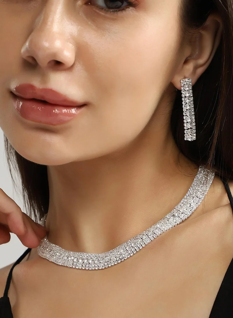 SOHI SOHI Women's The All-Over-Bling Jewellery Set For Party Wear | Crystal  Colour | Alloy Material | Lobster Clasp Closure | Artificial Stone Jewellery Set | Collar Necklace & Drop Earrings For Women & Girls