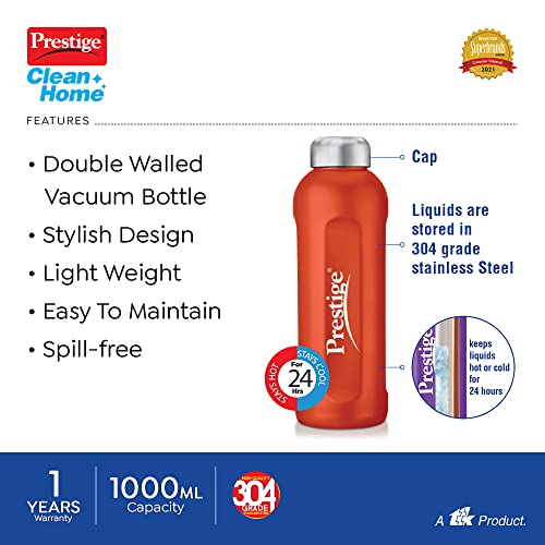Prestige PDWBC 06 Double Walled Coloured Stainless Steel Water Bottle 1L (Assorted) - Pack of 1 - Image 3