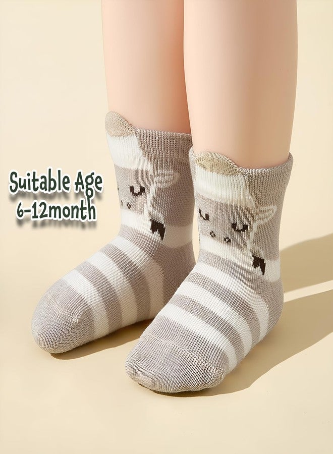 SYGA 4 Pairs Baby Girls and Baby Boys, Non-Slip, Cute Animal Design Ankle Socks for 6-12 Months - Image 3