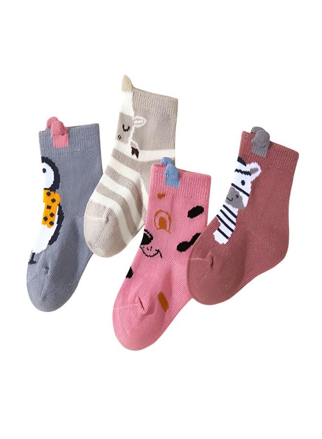 SYGA 4 Pairs Baby Girls and Baby Boys, Non-Slip, Cute Animal Design Ankle Socks for 6-12 Months - Image 1