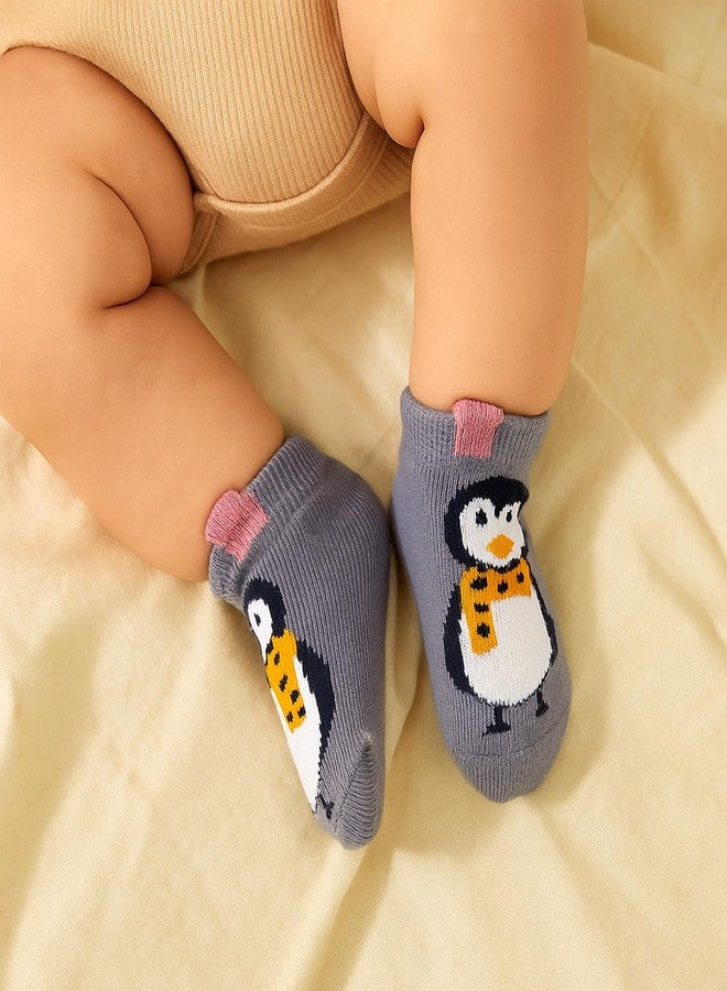 SYGA 4 Pairs Baby Girls and Baby Boys, Non-Slip, Cute Animal Design Ankle Socks for 6-12 Months - Image 5