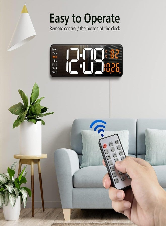 MBUYS MALL Digital Wall Clocks, Wall Clock with Day and Date, Modern Wall Clocks for Living Room, Silent Wall Clocks for Bedrooms with Remote Control (White-Orange) - Image 4
