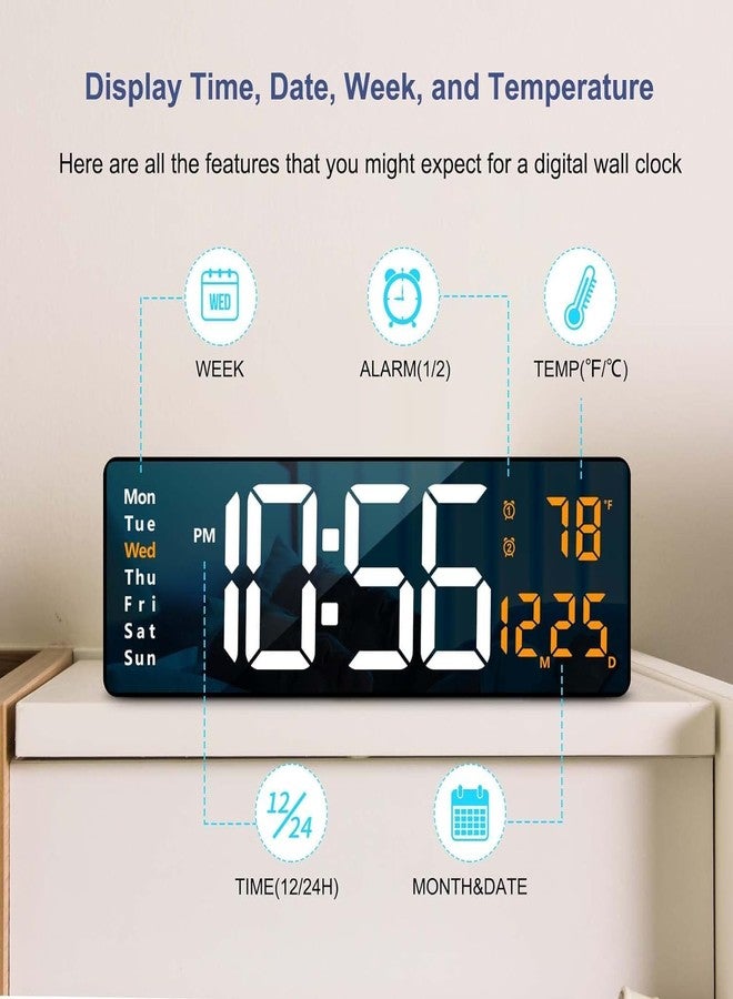 MBUYS MALL Digital Wall Clocks, Wall Clock with Day and Date, Modern Wall Clocks for Living Room, Silent Wall Clocks for Bedrooms with Remote Control (White-Orange) - Image 5