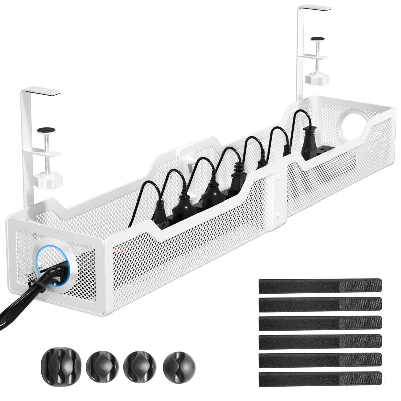Cinati Upgraded 25 Extra Large Under Desk Cable Management Cinati Wire Organizers No Drill Cable Tray with Clamp for Wire Management Cord Organization Box for Office Home No Damage to DeskWhite - Image 2