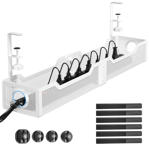 Cinati Upgraded 25 Extra Large Under Desk Cable Management Cinati Wire Organizers No Drill Cable Tray with Clamp for Wire Management Cord Organization Box for Office Home No Damage to DeskWhite - Image 1