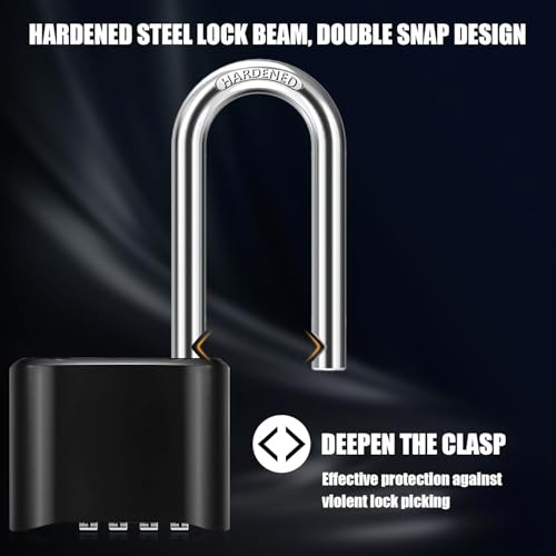 Jukusa Heavy Duty 4-Digit Combination Steel Padlock | Resettable Code Lock with 10,000 Combinations & 8mm Hardened Steel Shackle | High Security Metal Padlock for Gym, Locker, Gate & Travel (Black) - Image 5