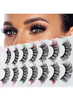 Colored False Eyelashes, 7 Pairs Rainbow Fluffy Eye Lashes Wispy Mink Lashes Fake Eyelashes Natural Look Cat Eye Lashes For Cosplay Party Festival