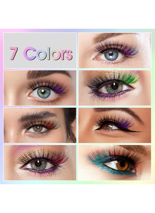 COBEE - Colored False Eyelashes, 7 Pairs Rainbow Fluffy Eye Lashes Wispy Mink Lashes Fake Eyelashes Natural Look Cat Eye Lashes For Cosplay Party Festival - Image 1