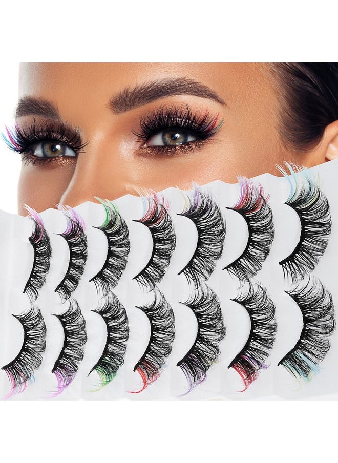 COBEE - Colored False Eyelashes, 7 Pairs Rainbow Fluffy Eye Lashes Wispy Mink Lashes Fake Eyelashes Natural Look Cat Eye Lashes For Cosplay Party Festival - Image 1