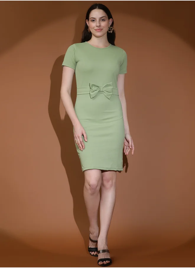 كوتي Solid Bow Detail Sheath Mini Dress