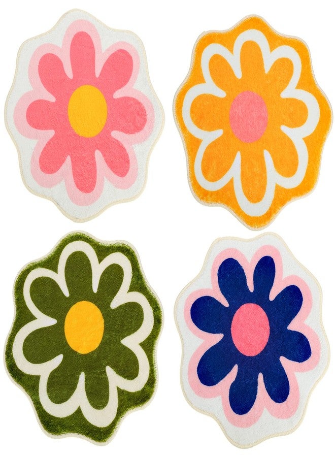 Qunclay 4 Pcs Flower Cute Bath Mat, 15. 8 x 15. 8'' Small Daisy Shaped Washable Bath Rug Non Slip Absorbent Bathroom Mat Funky Floral Toilet Rug Cute Bathroom Bedroom Flower Carpet for Women, 4 Colors - Image 1