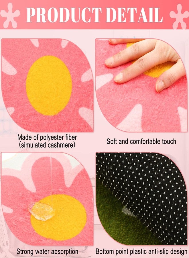 Qunclay 4 Pcs Flower Cute Bath Mat, 15. 8 x 15. 8'' Small Daisy Shaped Washable Bath Rug Non Slip Absorbent Bathroom Mat Funky Floral Toilet Rug Cute Bathroom Bedroom Flower Carpet for Women, 4 Colors - Image 3