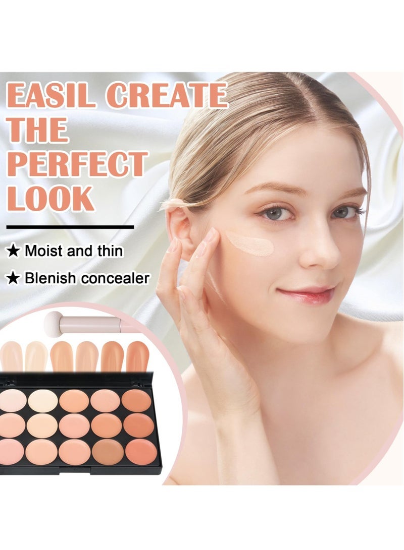 Captaintech Concealer Contour Palette,15 Colors Cream Contour Makeup Palette with Brush,Contouring Liquid Foundation Concealer Palette Highlighting Makeup Kit for Conceals Dark Circles,Blemish - Image 4