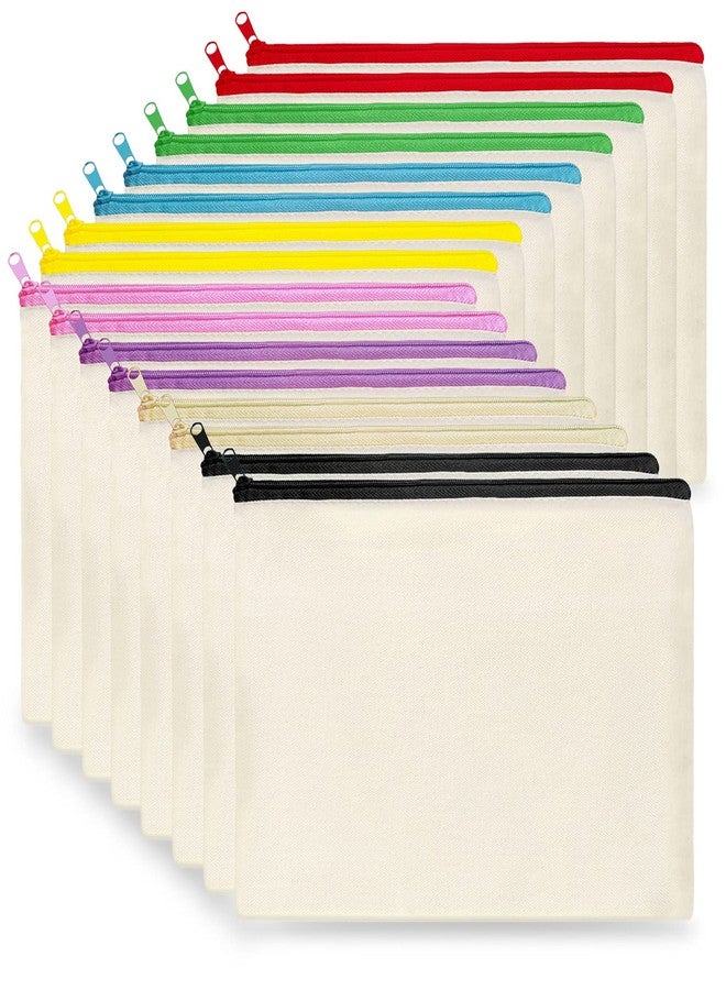 Koolmox Canvas Cosmetic Bag Bulk, 16pcs 9x7'' Zipper Pouch, Plain Canvas Pencil Bag, Pen Bags, Black Cosmetic Bags Bulk for DIY Crafts, Vinyl Print, Personalization, Decoration, Painting - Image 1