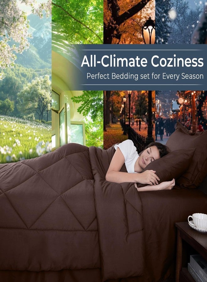 HEVUMYI Brown Cali-King Comforter Set - 7-Piece All Season Bed in a Bag Cali-King, Ultra Soft Bedding Set with Comforter, Flat Sheet, Fitted Sheet, Pillowcases, Pillow Shams - Image 3