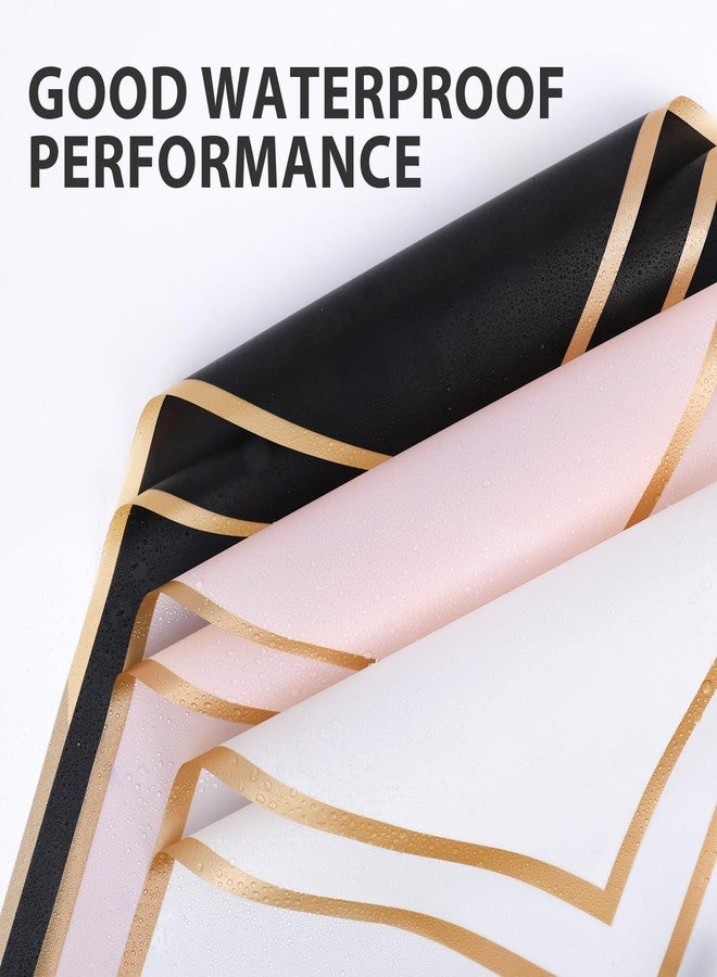 FUHITIM 60 Sheet Flower Wrapping Paper-3 Colors Florist Bouquet Wrapping Paper for Wedding Birthday Gift, Flower Paper Wrap with 3 Rolls Ribbon,3D Butterflies, 3 Colors Crowns (Black, Rose Pink, White) - Image 3