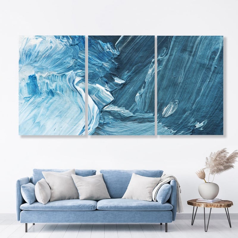 Marktna Three modern-designed canvas paintings with a hollow frame, measuring (150×70), three pieces - Image 1