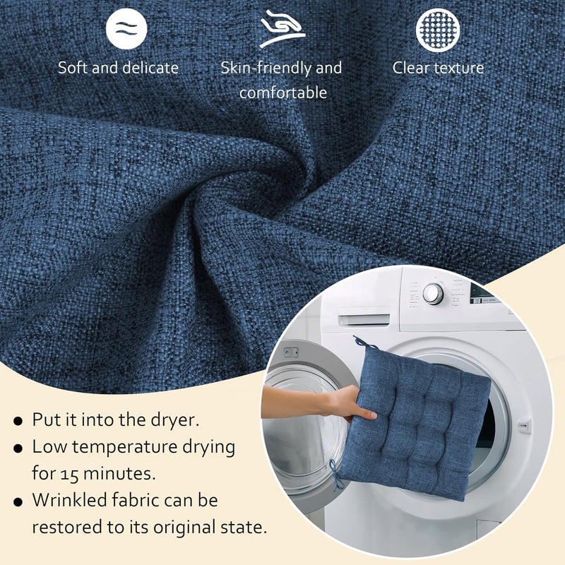 ELFJOY Rocking Chair Cushion Large Rocking Chair Pads with Ties Premium Linen High Back and Seat Cushion 2 Piece Set Linen Navy - Image 4