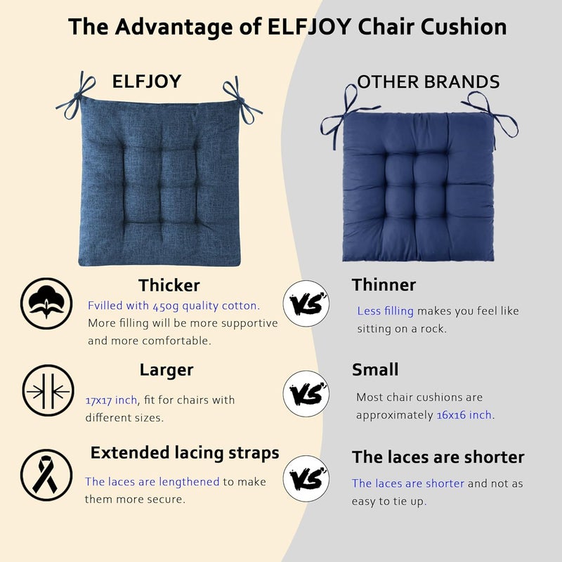 ELFJOY Rocking Chair Cushion Large Rocking Chair Pads with Ties Premium Linen High Back and Seat Cushion 2 Piece Set Linen Navy - Image 3
