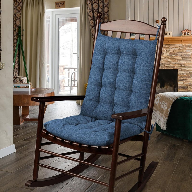 ELFJOY Rocking Chair Cushion Large Rocking Chair Pads with Ties Premium Linen High Back and Seat Cushion 2 Piece Set Linen Navy - Image 5
