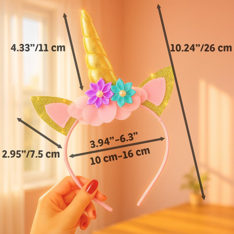 TWPER Birthday Girl Sash Unicorn Headband Set, Pink Glitter Birthday Girl Party Supplies, Happy Birthday Outfit Accessories for Kids Women Decorations - Image 5