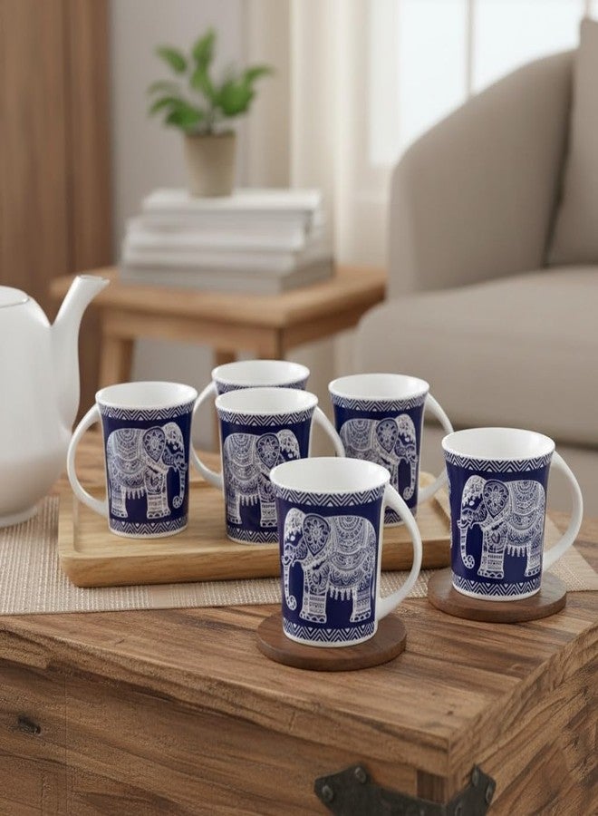 فيمورا طقم أكواب قهوة وشاي من السيراميك بتصميم فيل ماجستيك من فيمورا | أزرق ملكي | طقم من 6 قطع | السعة: 180 مل | مثالي للاستخدام المنزلي، كهدية، وفي المكتب - Image 4